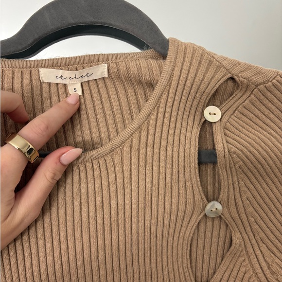 Tan Ribbed Sweater with Button Detail - Picture 3 of 3